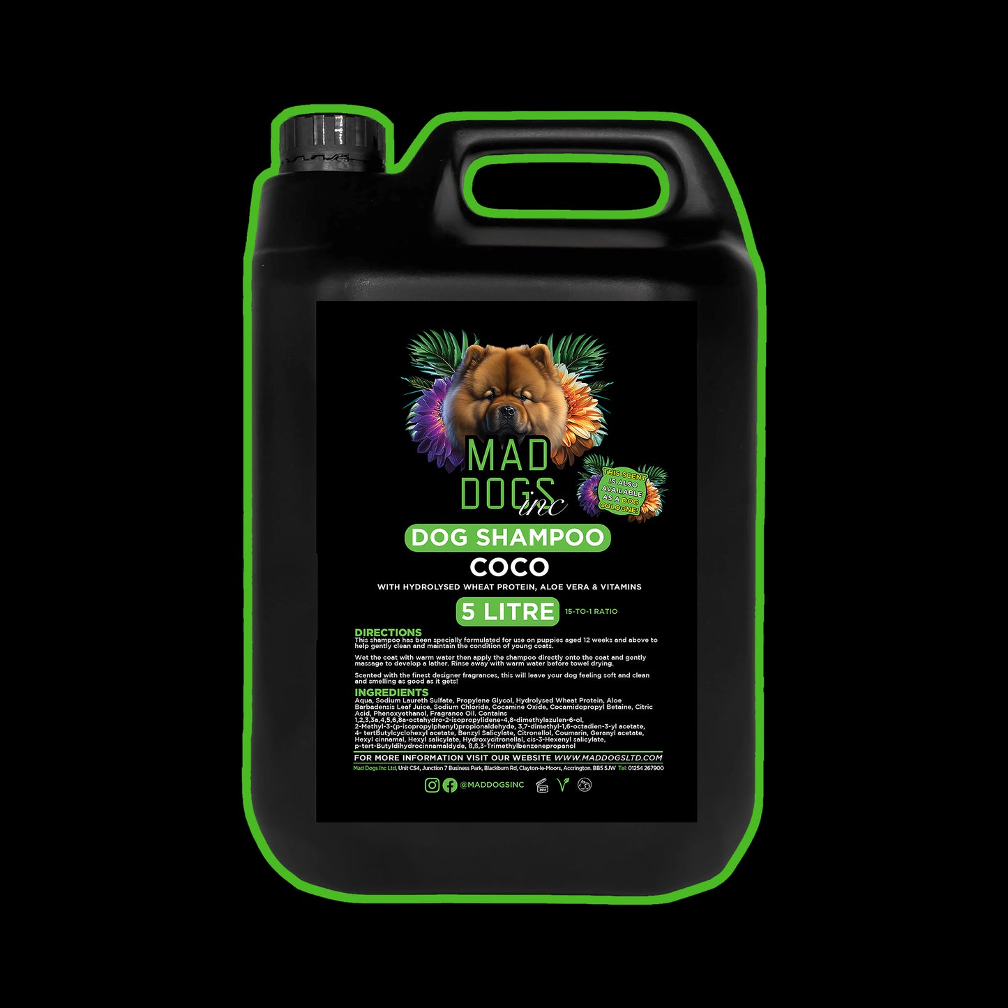 Shampoing pour chien parfumé à la noix de coco, à l'aloe vera et aux protéines de blé hydrolysées
